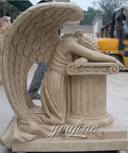 Beige marble crying angel tombdtone for sale (2)