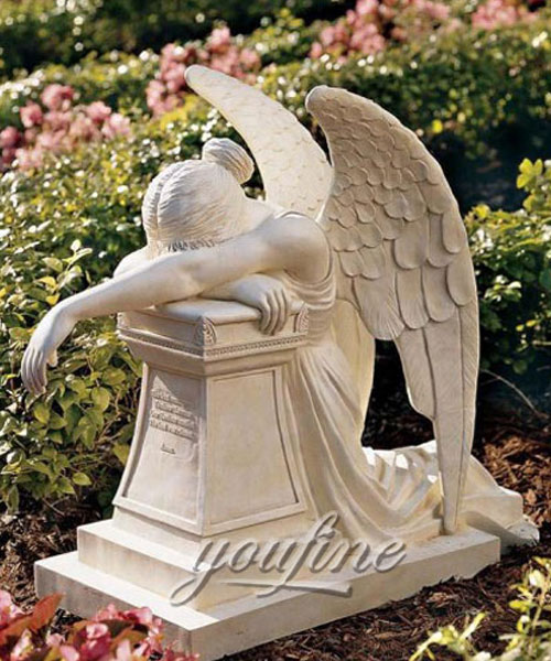 Classic Modern White Marble Carving Weeping Angel Tombstone design for sale