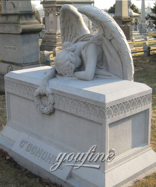 Classical stone weeping angel tombstone with garland grave decoration for sale (2)