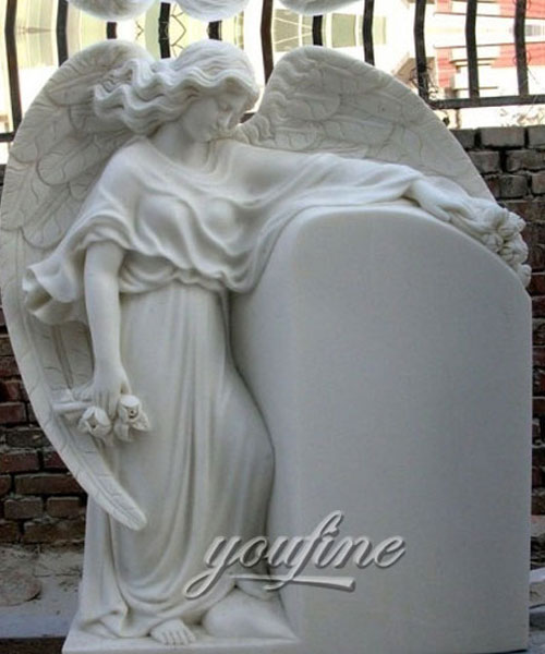 Detailed Carving Classic pure white marble angel headstone design on selling