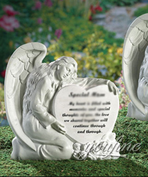 Hand carved natural marble angel heart shape headstones monuments price (2)