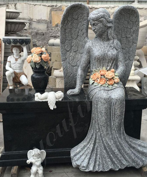 Hot-Sale-Classic-Modern-Beige-Marble-Carving-Weeping-Angel-Tombstone-for-sale