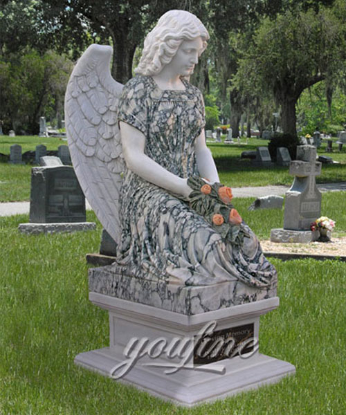 Multicolor marble stone kneeling angel headstone new design