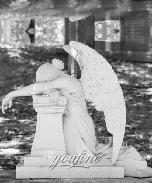 Pure white marble weeping angel tombstone with memorial benches to buy (2)