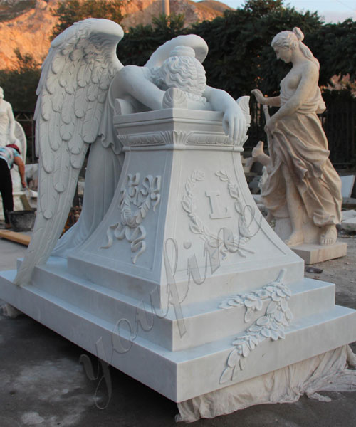 Stone weeping angel cemetery monuments angel headstone tombstone design on sale