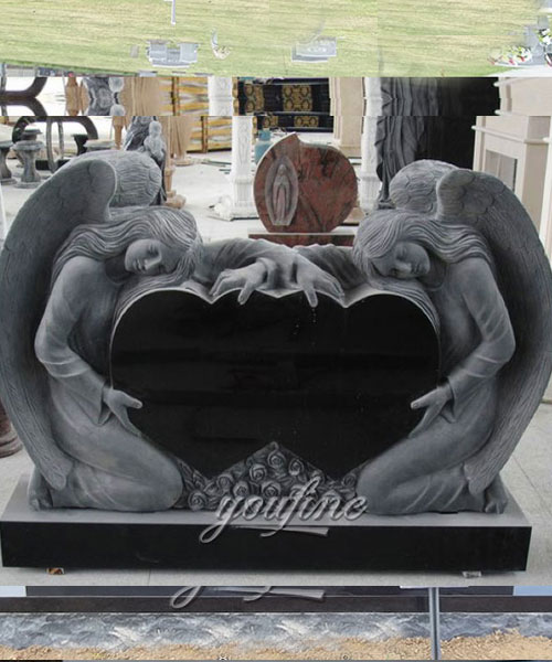 Unique Double Heart Carving weeping angel Grave Monument design for sale