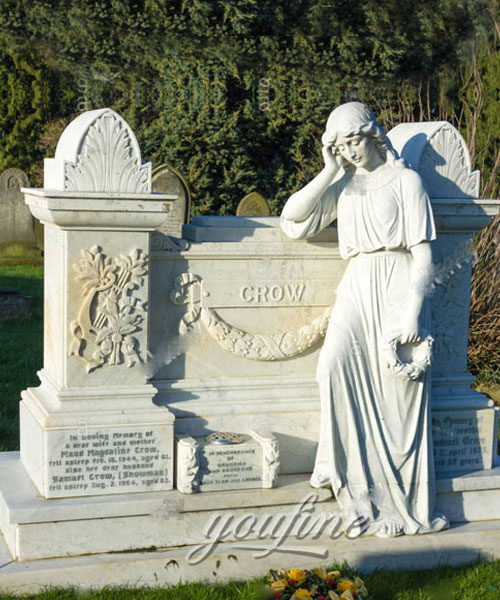 White marble angel hold garland gravestone design to buy (2)